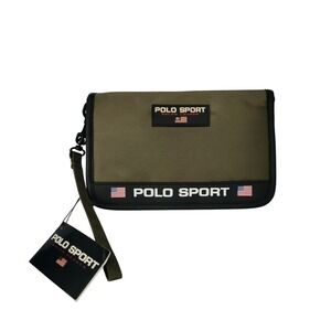 Vintage New POLO SPORT RALPH LAUREN Wallet Wristlet Flag Nylon Green Black NWT